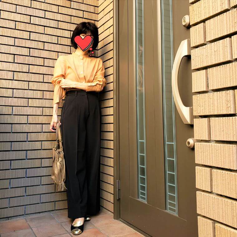 秋色シアーバンドカラーシャツで考える私を美人に見せる衿 今日は何着る Workingアラカンのリアルコーデ